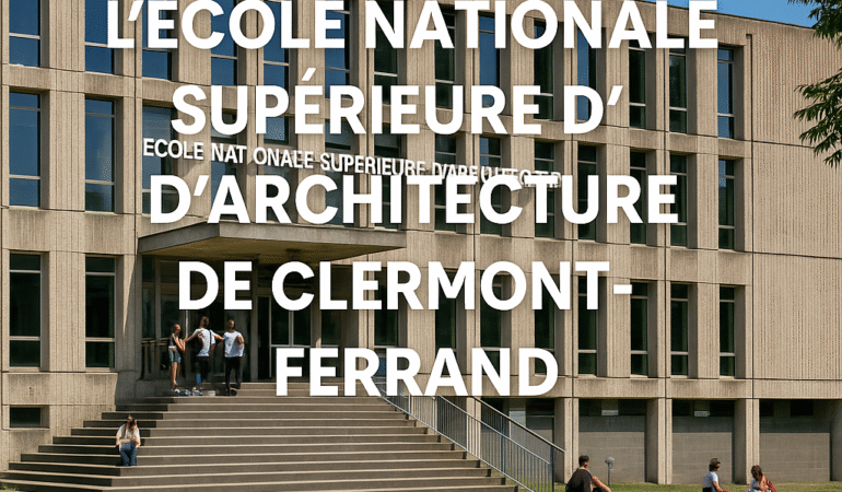 ENSA Clermont-Ferrand : façade principale de l’école d’architecture avec étudiants sur les marches