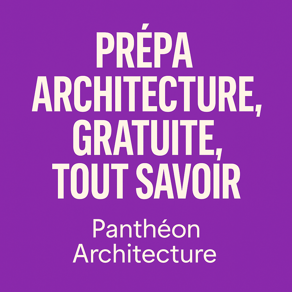 Visuel promotionnel violet avec le texte "Prépa architecture gratuite, tout savoir – Panthéon Architecture"