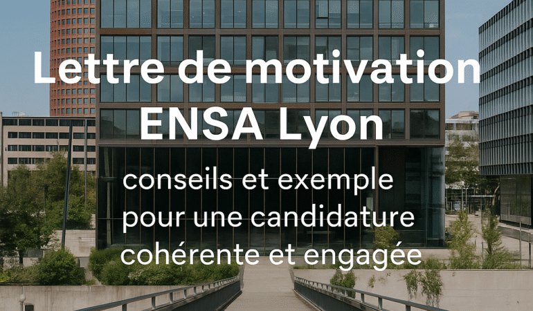 Photographie d’un bâtiment emblématique de Lyon avec le titre “Lettre de motivation ENSA Lyon : réussir sa candidature avec méthode” superposé, accompagné de la mention “Panthéon Architecture”.